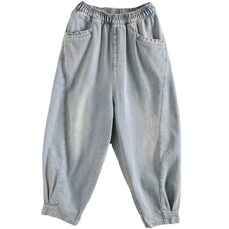women retro high waist loose casual denim pants