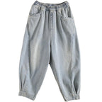 women retro high waist loose casual denim pants
