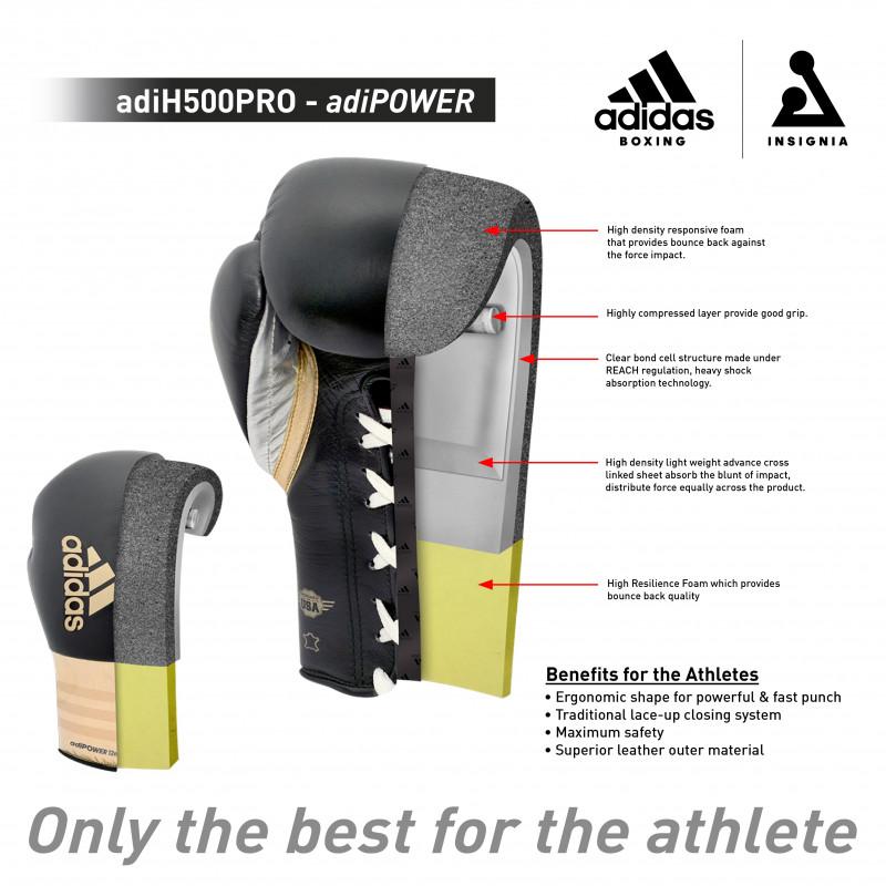 Adi-Speed 500 Pro Boxing and Kickboxing Gloves for Women &amp; Men- 12oz, Black/Gold/Silver