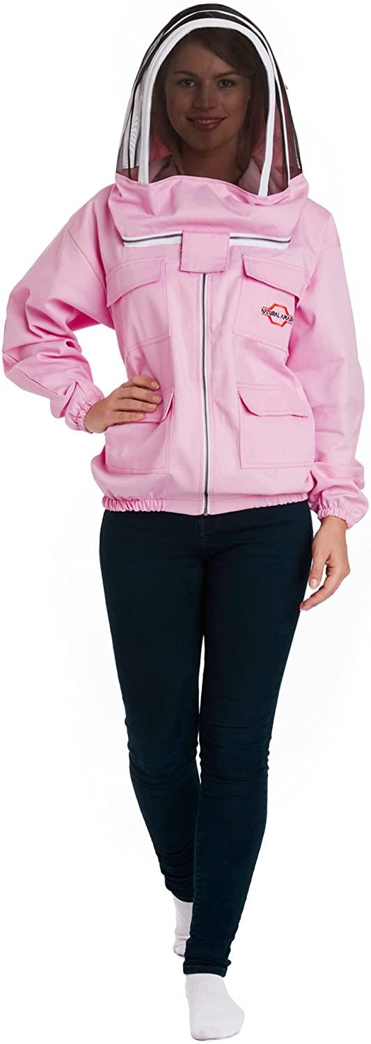 natural apiary apiarist polycotton jacket includes 1 x non-flammable fencing veil total body sting protection for professional &amp; beginner beekeepers, xl, pink