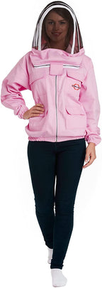 natural apiary apiarist polycotton jacket includes 1 x non-flammable fencing veil total body sting protection for professional &amp; beginner beekeepers, xl, pink