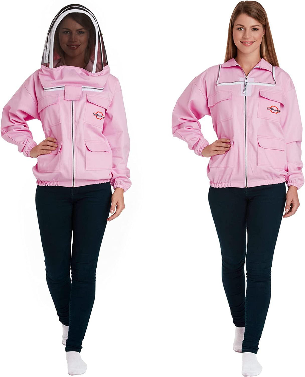 natural apiary apiarist polycotton jacket includes 1 x non-flammable fencing veil total body sting protection for professional &amp; beginner beekeepers, xl, pink