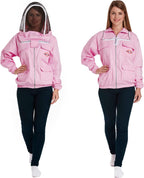 natural apiary apiarist polycotton jacket includes 1 x non-flammable fencing veil total body sting protection for professional &amp; beginner beekeepers, xl, pink