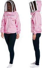 natural apiary apiarist polycotton jacket includes 1 x non-flammable fencing veil total body sting protection for professional &amp; beginner beekeepers, xl, pink