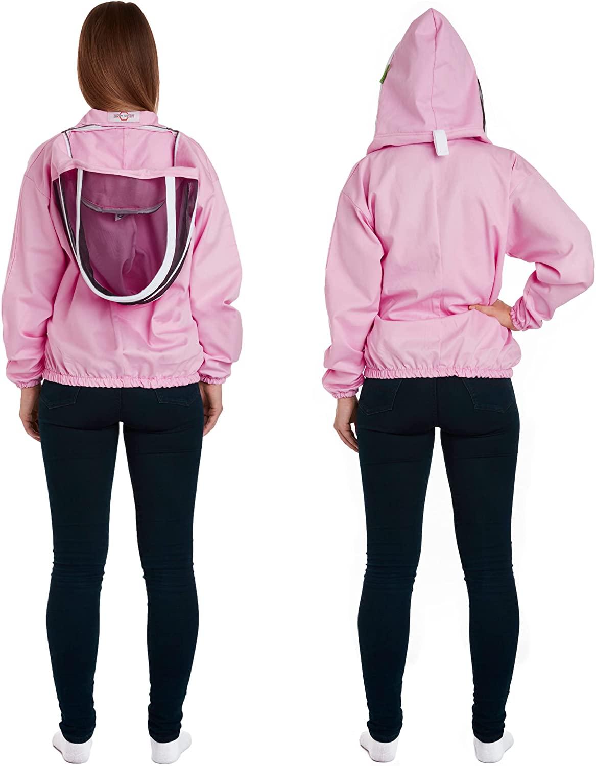 natural apiary apiarist polycotton jacket includes 1 x non-flammable fencing veil total body sting protection for professional &amp; beginner beekeepers, xl, pink