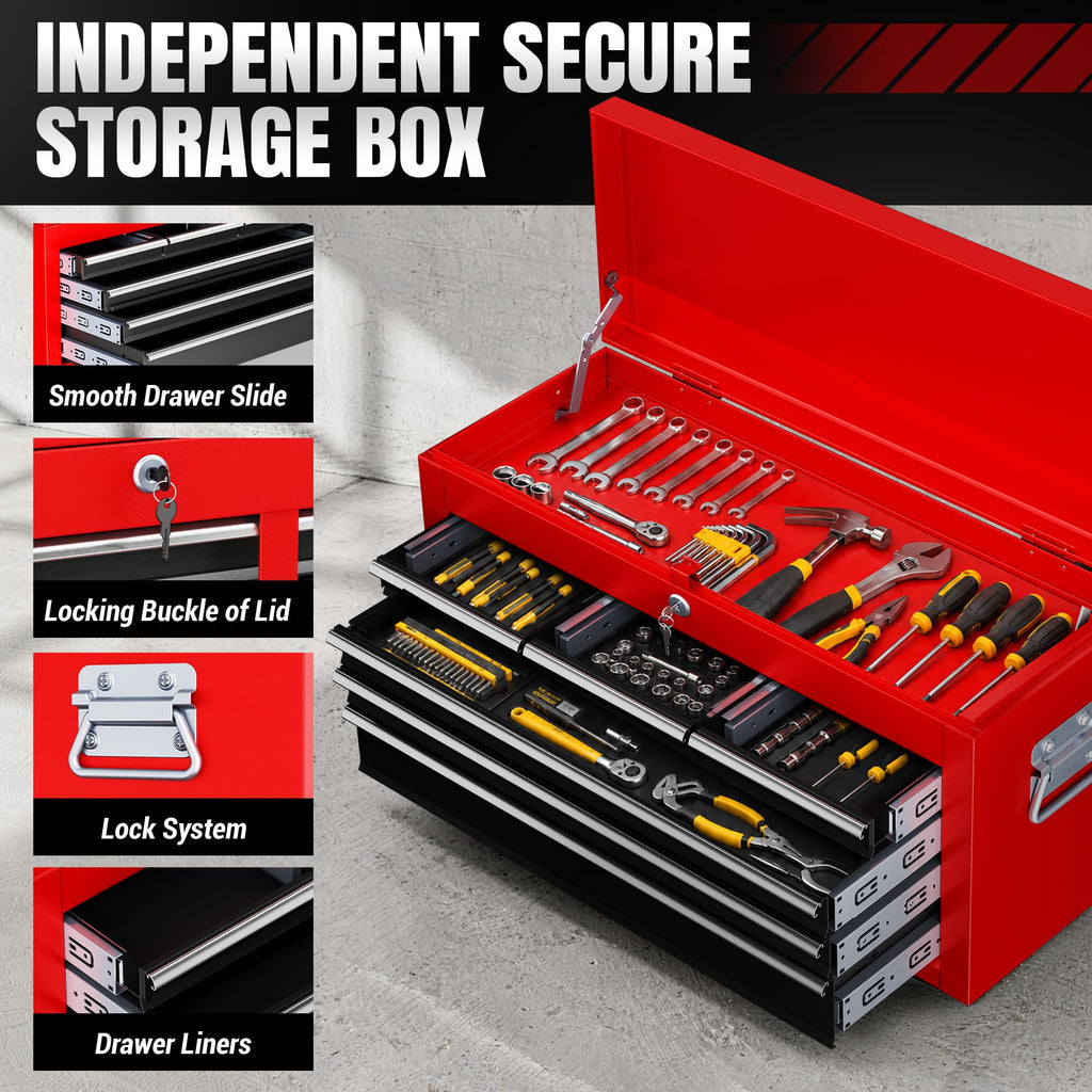 8-Drawer Rolling Tool Chest, Assembled Metal Tool StoraCabinet with Wheels, LocSliding Drawers & Detachable Top Box, for GaraWorkshop Repair Room Warehouse, Red