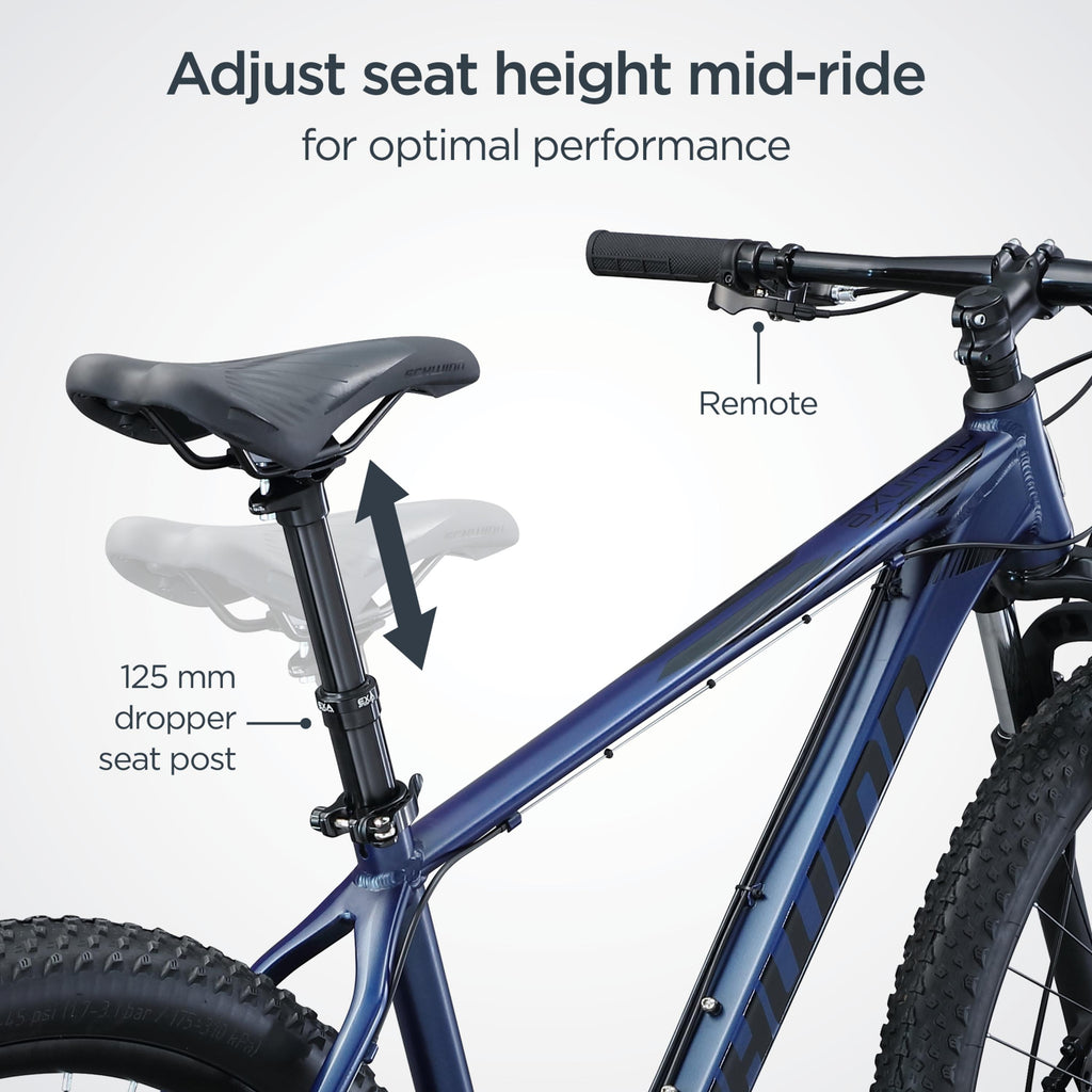 Schwinn Axum DP Mountain Bike with mechanical seat post, Lar19 inch mens style frame, blue