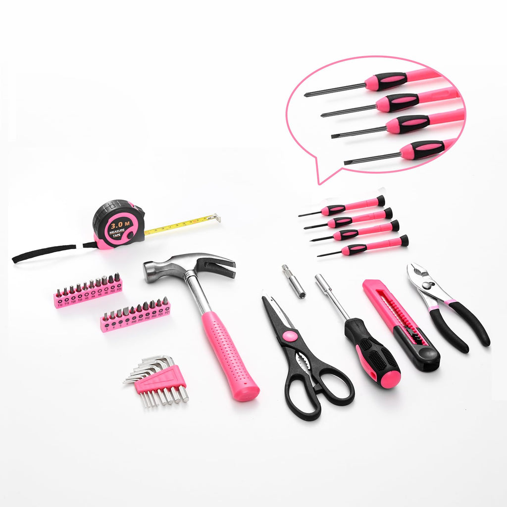 39-Piece Pink Household Tool Set for Women with StoraBox | All Purpose Hand Tool Kit, Small Tool Kit, for Home Garage, Office, ColleDorm, Daily DIY Repairs, Household Use