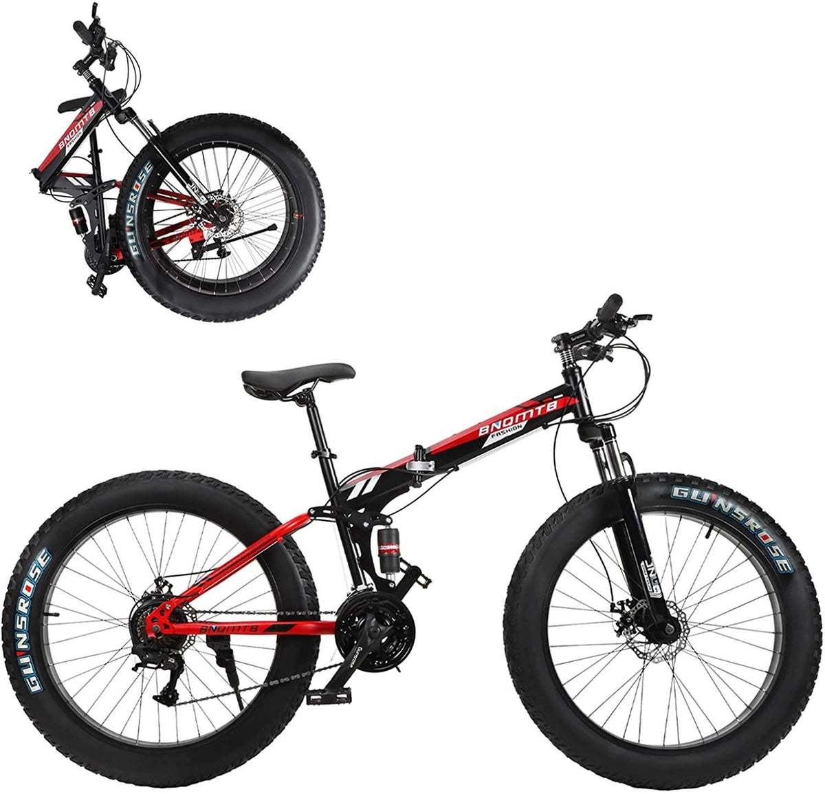 Gunsrose Fat tire Bicycle, Folding Fat tire Mountain Bike, 26 inches, Easy to Carry, Used for Outdoor Off-Road Adventure