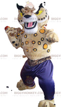 BIGGYMONKEYmascot costume of lynx beige with blue sports pants