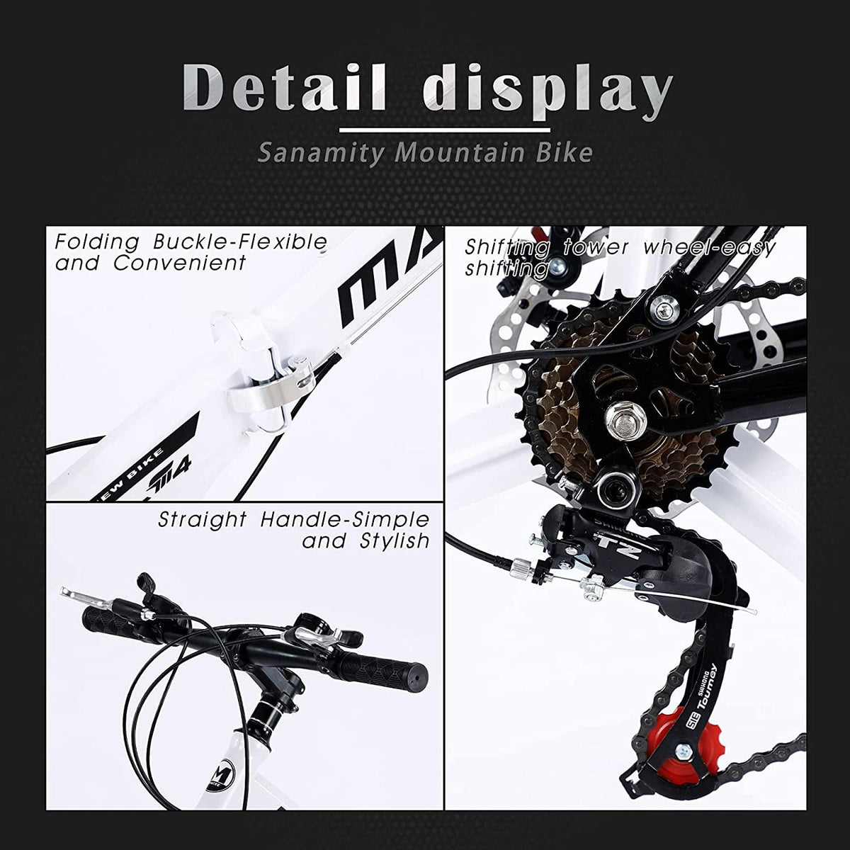 Sanamity 24 inch Wheels Mountain Bike Three Knife Wheel Mountain Bikes for Men with High Carbon Steel Frame Twist Shifters 21-Speed Front and Rear Disc Brakes Bicycles Men Women Teenagers