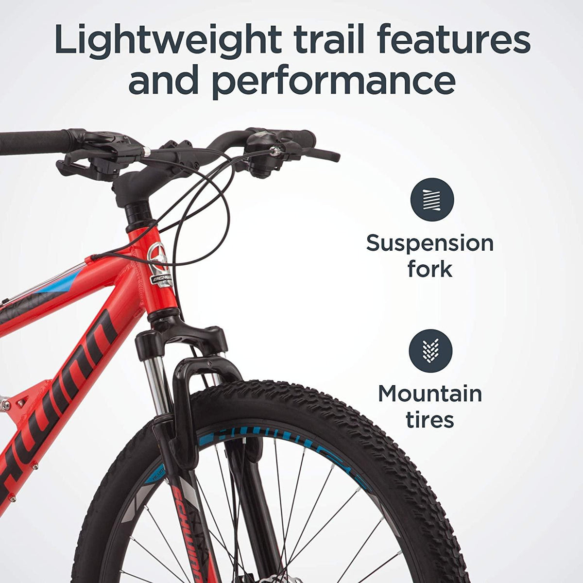 Schwinn Protocol 1.0 Mens and Womesn Mountain Bike, 26-Inch Wheels, 24-Speed Drivetrain, Lightweight Aluminum Frame, Full Suspension, Red/Blue