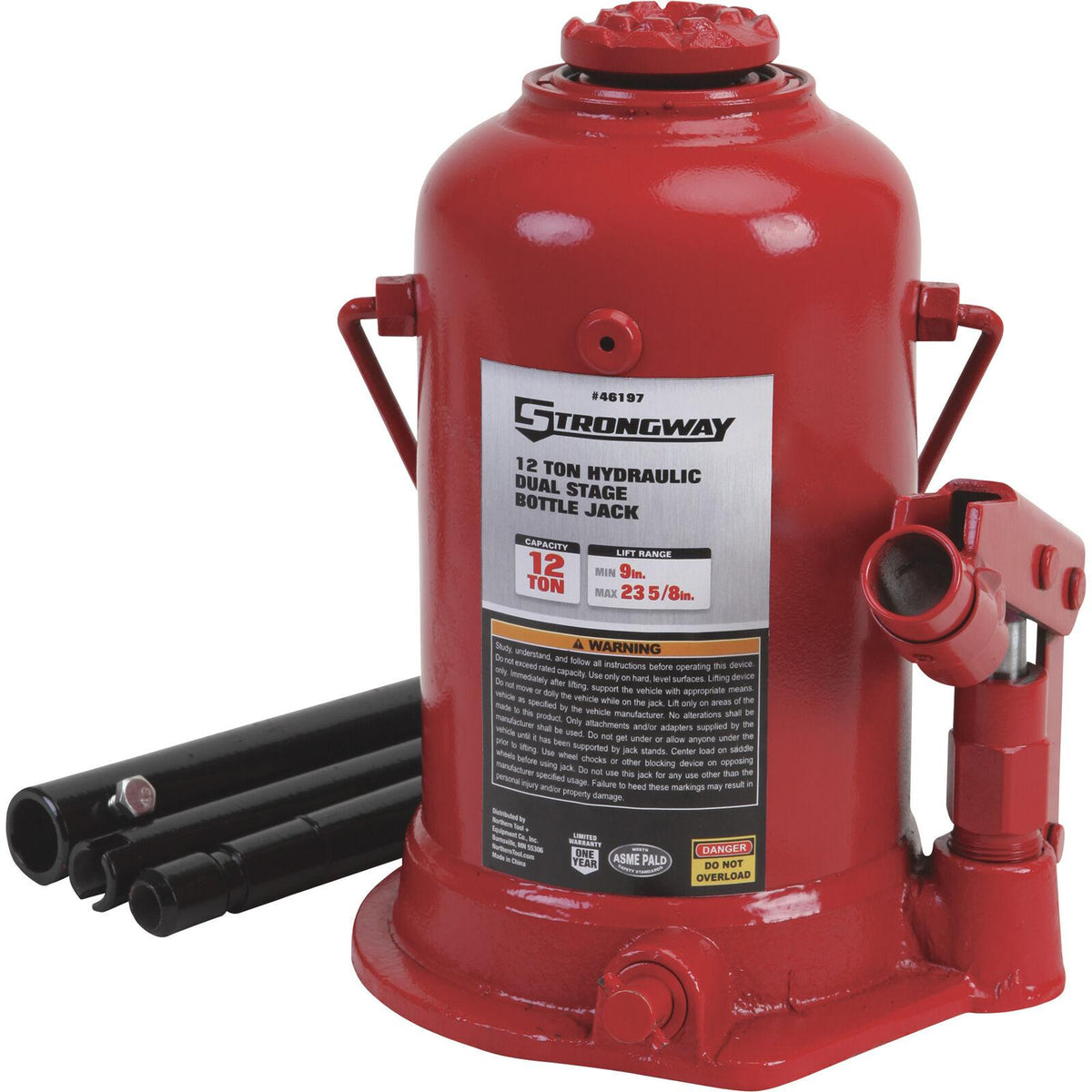 Strongway 12-Ton Hydraulic High-Lift  Double Ram Bottle Jack