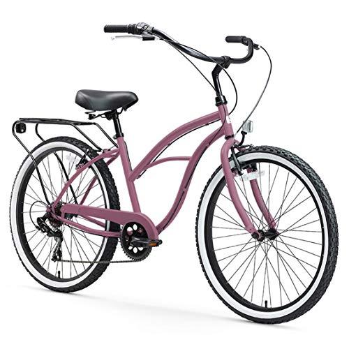 reezero Around Block Women's 7-Speed Cruiser Bicycle, 26 In. Wheels, Light Plum with Black Seat and Grips