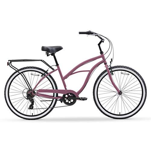 reezero Around Block Women's 7-Speed Cruiser Bicycle, 26 In. Wheels, Light Plum with Black Seat and Grips
