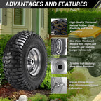 (2 Pack)  15x6.00-6nhs Lawn Mower Tires and Wheel Assembly, Replacement Riding Lawn Mower Front Tires, Compatible with    Lawn Mowers, 3/4" Bushings, 3" Centered Hub