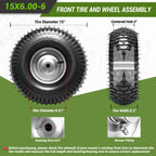 (2 Pack)  15x6.00-6nhs Lawn Mower Tires and Wheel Assembly, Replacement Riding Lawn Mower Front Tires, Compatible with    Lawn Mowers, 3/4" Bushings, 3" Centered Hub