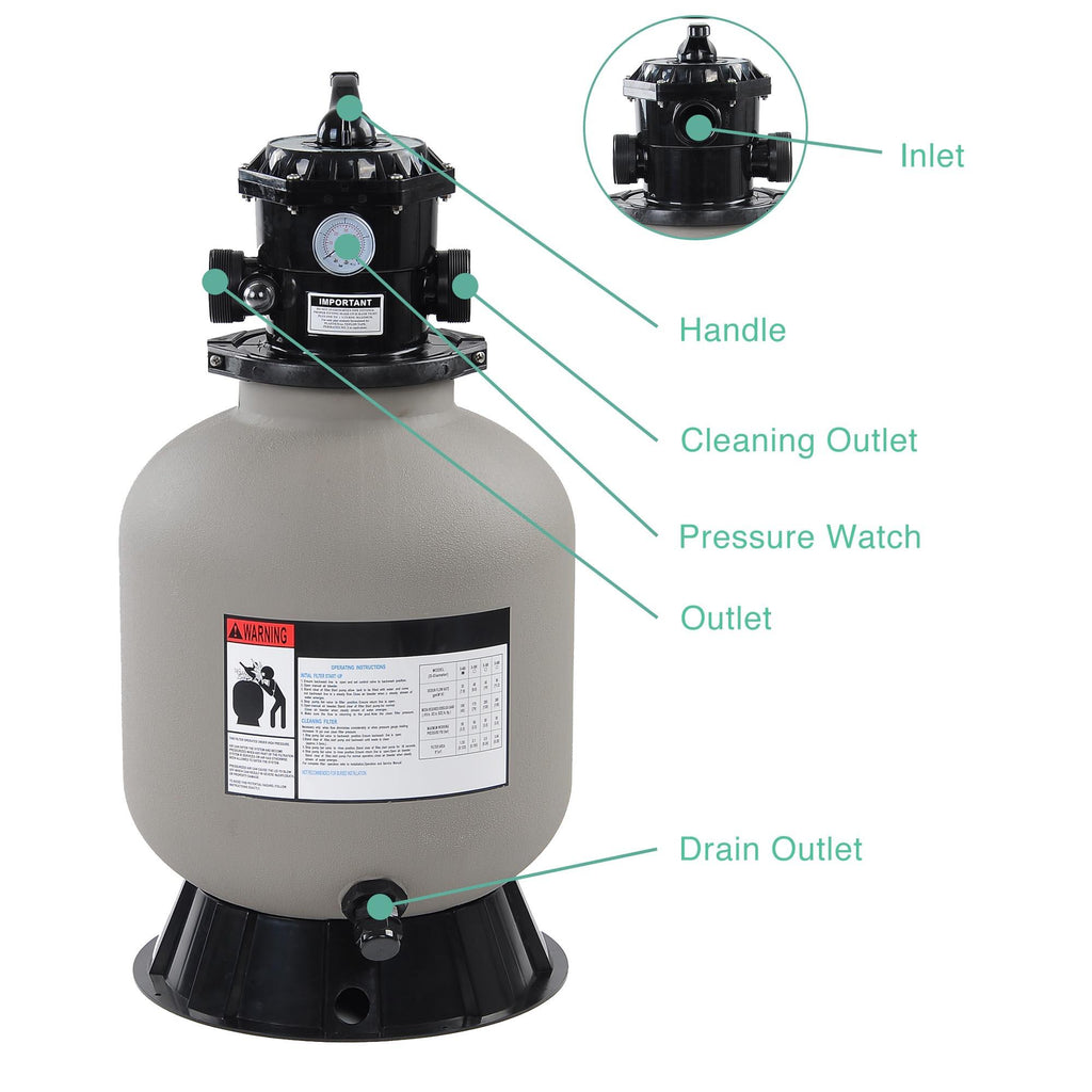 Yescom 16" Swimming Pool Sand Filter Above Inground Pond Fountain Fit 0.35-0.75HP Pump