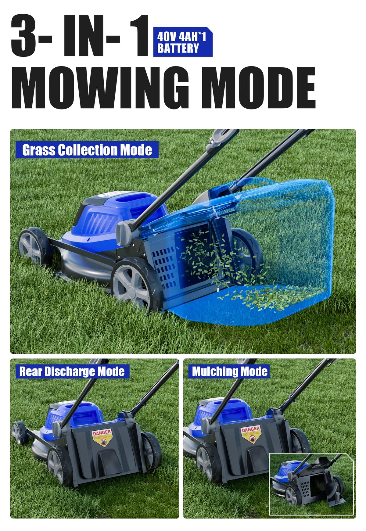 40V 18″ Cordless Lawn Mower Brushless , 5,445 sq ft/0.125 ac, 1×4.0Ah Battery &amp; Fast Charger, 5-Position Height ,for Small-to-Medium Lawns