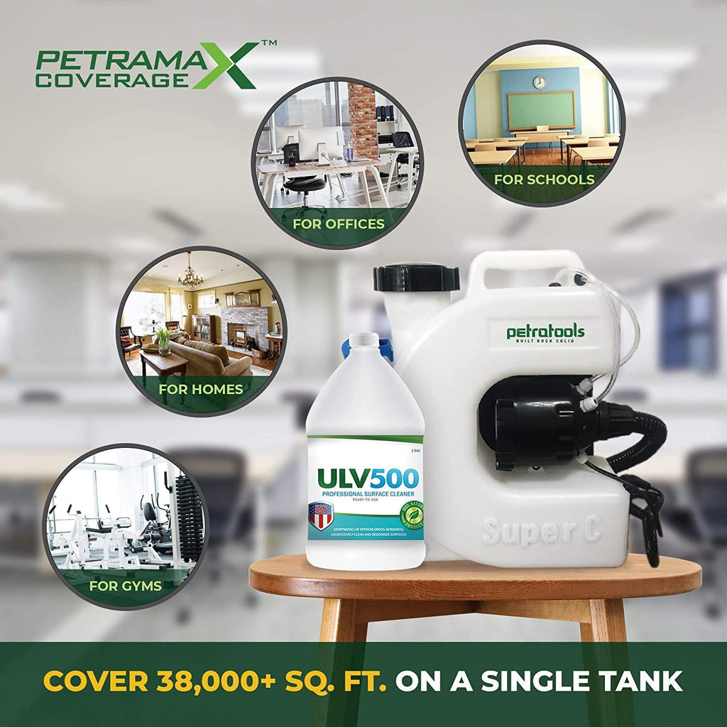 PetraTools Electric Disinfecting Fogger Machine Backpack Sprayer - 4 Gallon Mist Blower with Extended Commercial Hose for Sanitation Spraying - ULV500 Disinfection Fogger (Backpack Sprayer)