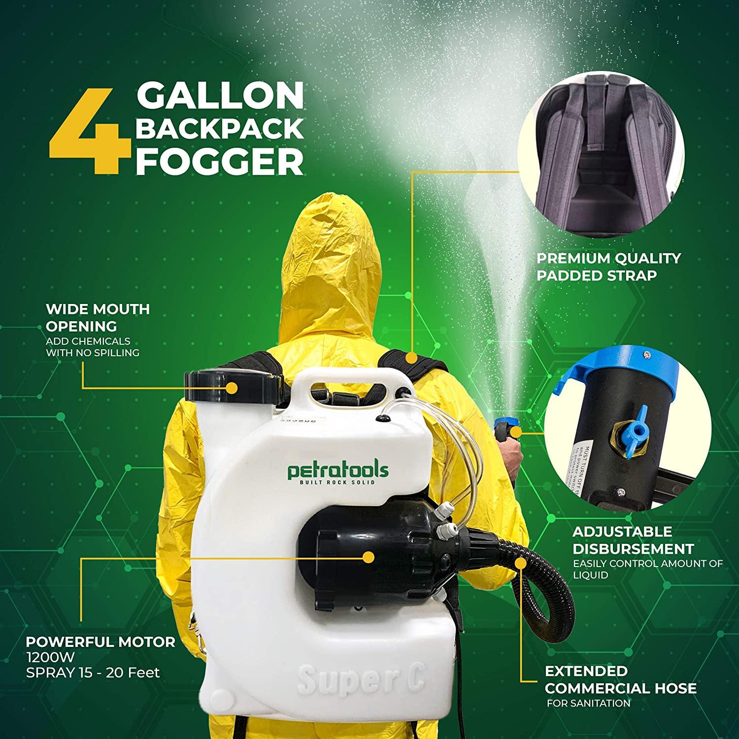 PetraTools Electric Disinfecting Fogger Machine Backpack Sprayer - 4 Gallon Mist Blower with Extended Commercial Hose for Sanitation Spraying - ULV500 Disinfection Fogger (Backpack Sprayer)