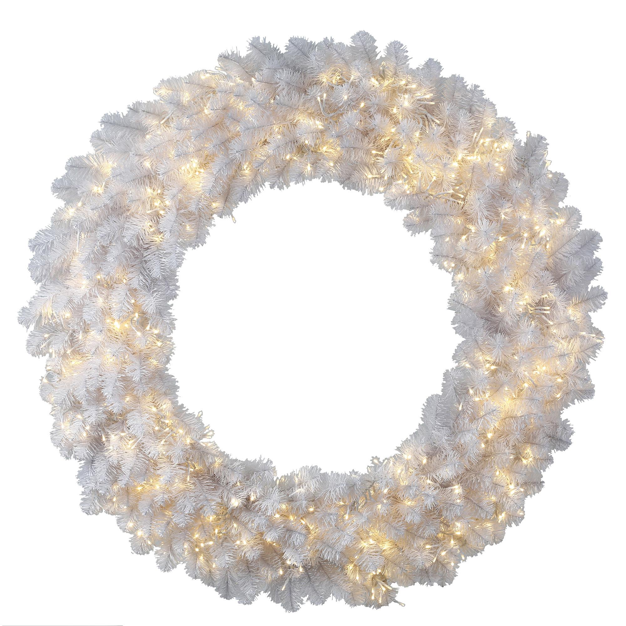 Vickerman 48" White Artificial Christmas Wreath, Warm White LED 3MM 8 Function Lights