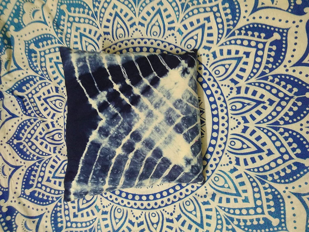 Indigo White Spred V Shape Pillow, Tie Dye Cushions, Decorative Cotton Throw, Shibori Pillow Cases, Outdoor Cushion Cover 16x16, Bohemian Pillow Shams (2) (50)
