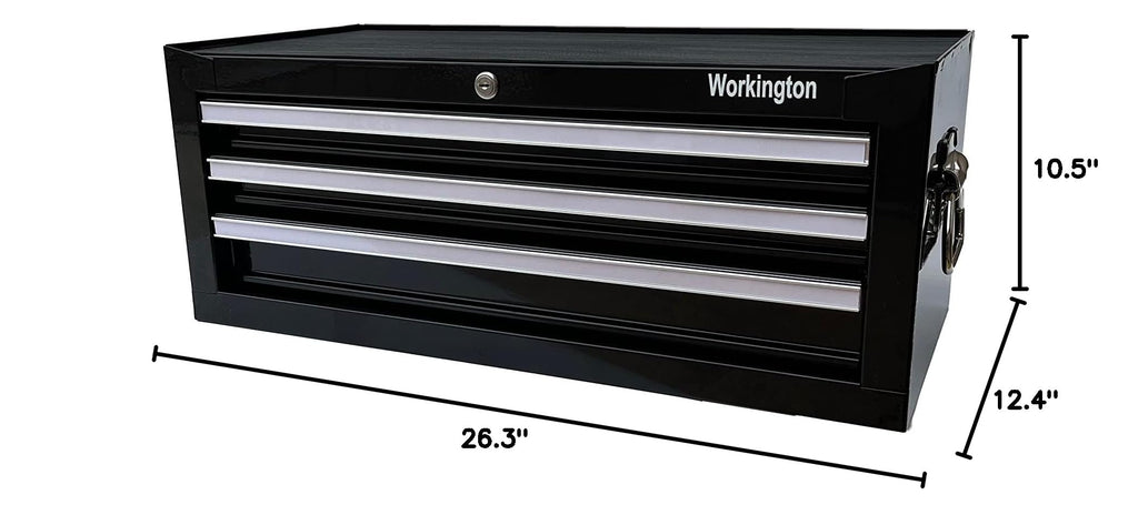 Industrial 3 Drawers Portable Metal Intermediate Box, 26" Middle Tool Chest Cabinet with Ball Bearing Drawer Slides, Steel Tool StoraBox Organizer 4009 Black