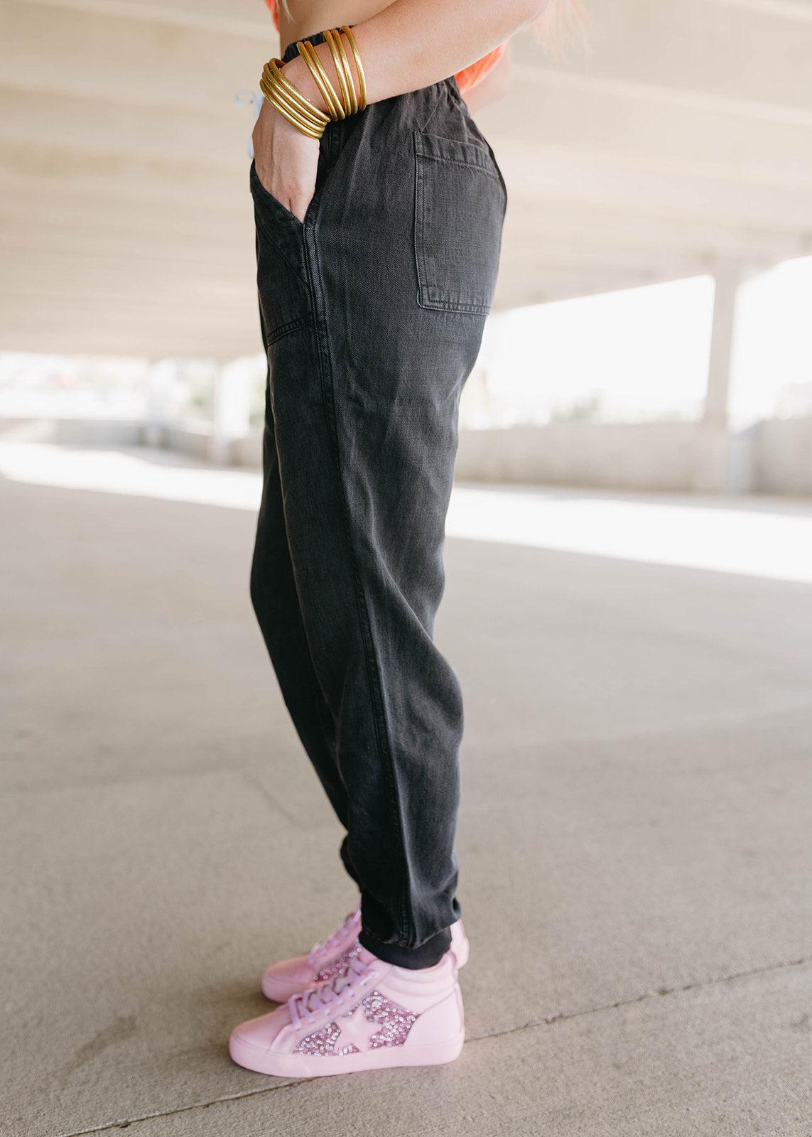 jacey drawstring black joggers