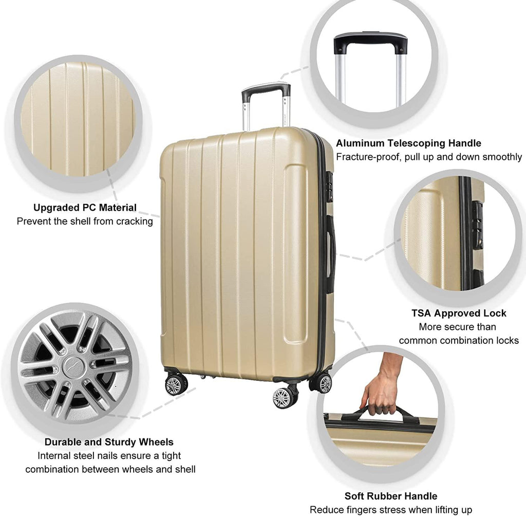 FOCHIER 3 PCS Hard shell Luggage Sets Clearance, PC+ABS Hardside Lightweight Fashion Suitcase with Spinner Wheels &amp; TSA Lock 20in24in28in
