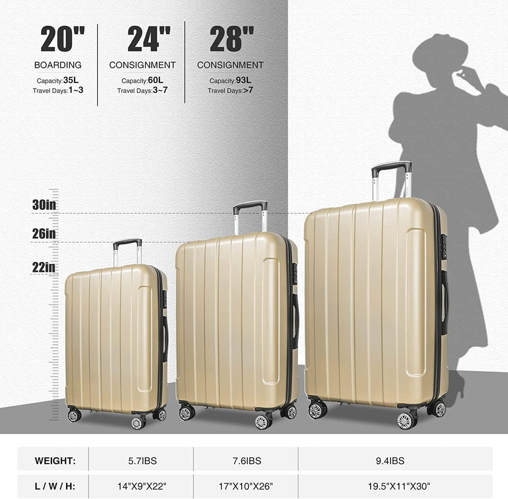 FOCHIER 3 PCS Hard shell Luggage Sets Clearance, PC+ABS Hardside Lightweight Fashion Suitcase with Spinner Wheels &amp; TSA Lock 20in24in28in