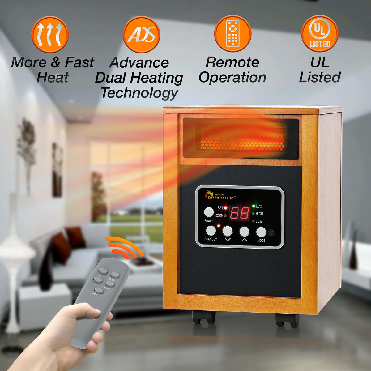 Dr. Infrared Heater DR-968 Electric Portable Infrared Space Heater, 1500-Watt, Cherry