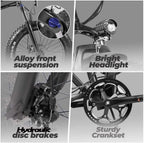Eahora X5 Plus 750W Fat Tire Folding Electric Bicycle 48V Electric Bikes for Adults Hydraulic Brakes, Full Suspension, Removable Lithium Battery, E-PAS RecharSystem, 8-Speed Gears