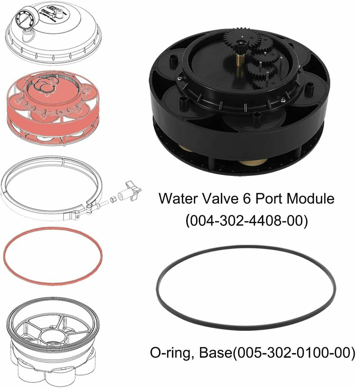 for paramount 004-302-4408-00 6 port module with valve shell oring, black