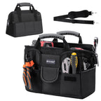 Heavy Duty Tool Bag with Multi-Pockets, Portable Tool Box Organizer StoraBag, with Adjustable Shoulder Strap and Ergonomic Handle (Black, 12" Standard Base)