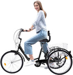 Goddess Accent Adult Tricycle 1/7 Speed 3-Wheel with Shopping Basket for Seniors, Women, Men,Road Tricycle Multiple Speeds, 24-Inch Wheels, W/Installation Tools