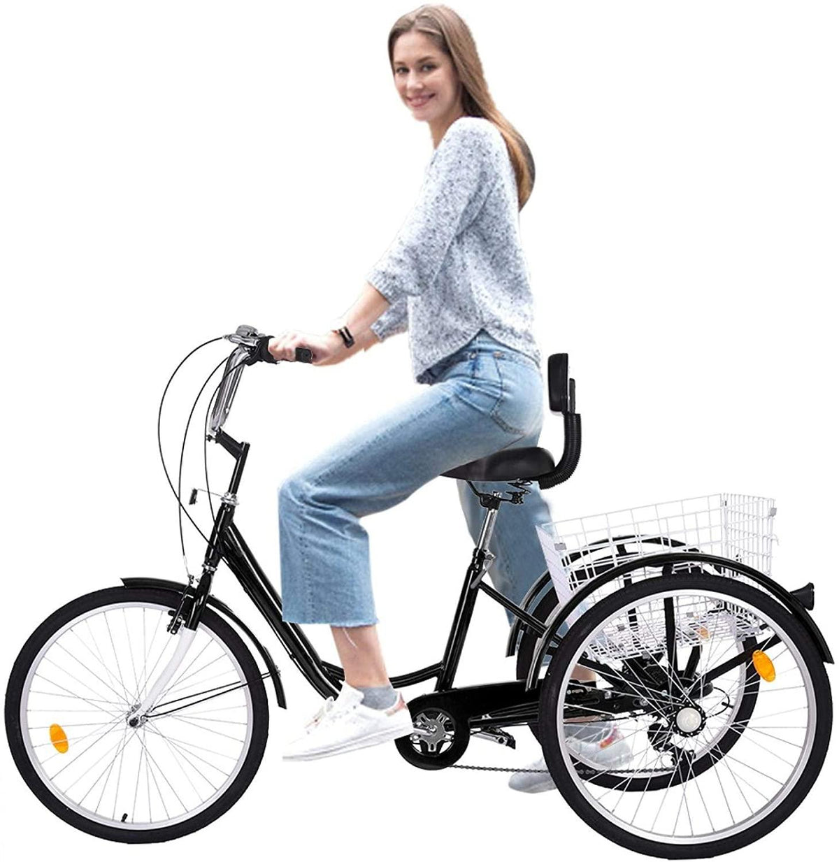 Goddess Accent Adult Tricycle 1/7 Speed 3-Wheel with Shopping Basket for Seniors, Women, Men,Road Tricycle Multiple Speeds, 24-Inch Wheels, W/Installation Tools