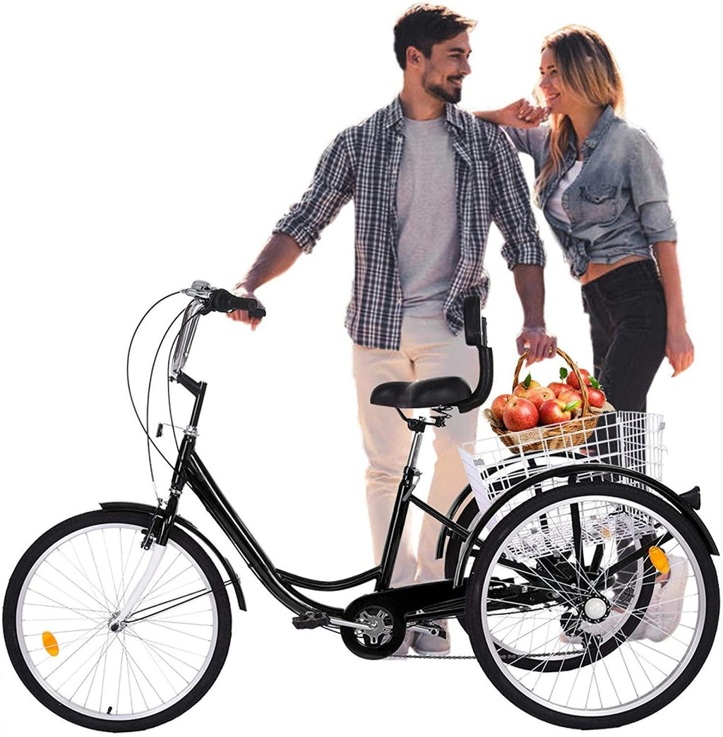 Goddess Accent Adult Tricycle 1/7 Speed 3-Wheel with Shopping Basket for Seniors, Women, Men,Road Tricycle Multiple Speeds, 24-Inch Wheels, W/Installation Tools