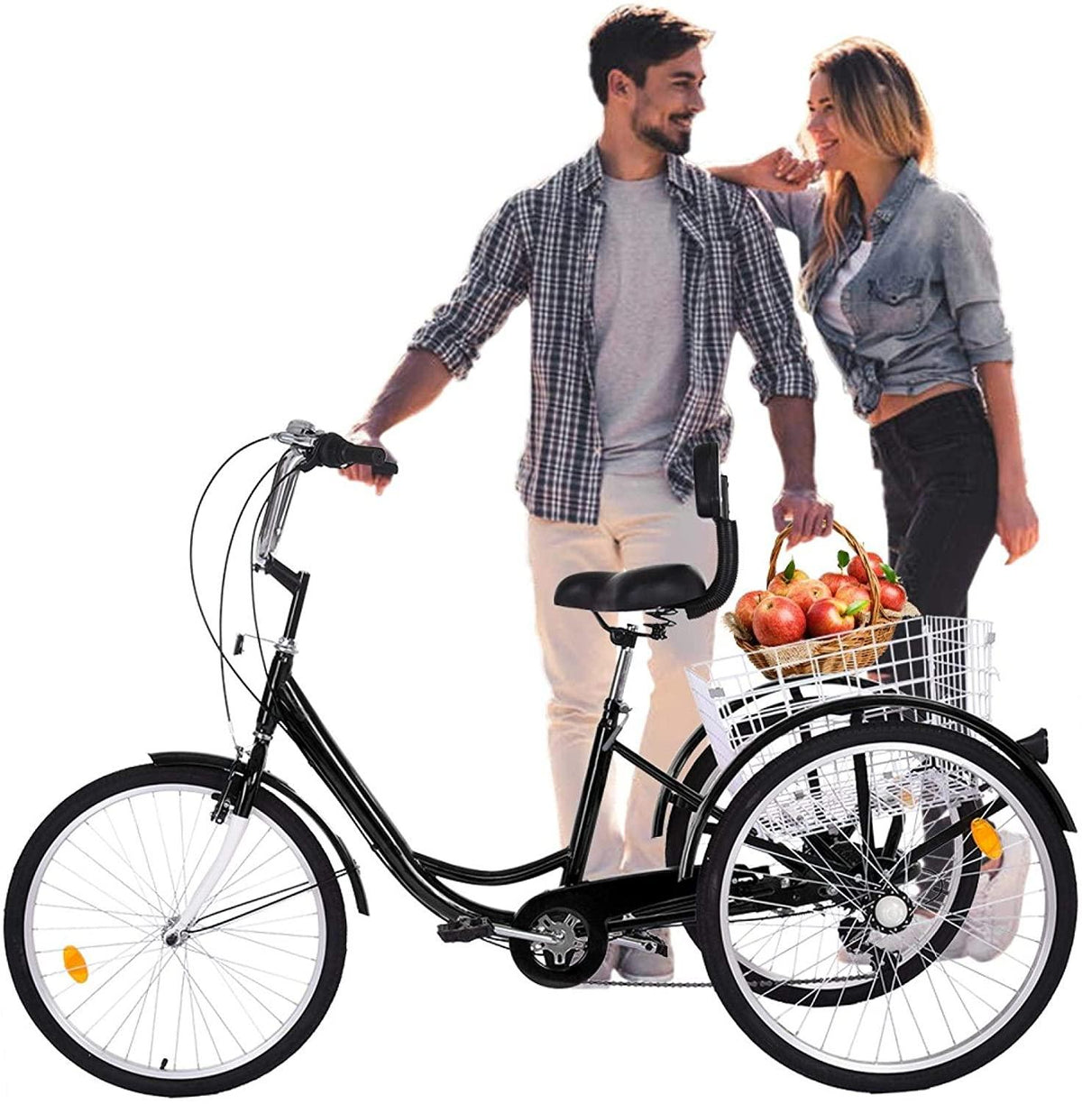 Goddess Accent Adult Tricycle 1/7 Speed 3-Wheel with Shopping Basket for Seniors, Women, Men,Road Tricycle Multiple Speeds, 24-Inch Wheels, W/Installation Tools
