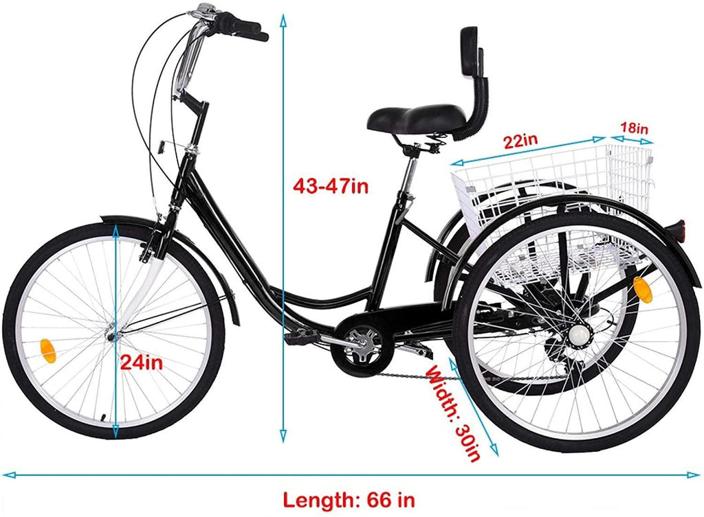 Goddess Accent Adult Tricycle 1/7 Speed 3-Wheel with Shopping Basket for Seniors, Women, Men,Road Tricycle Multiple Speeds, 24-Inch Wheels, W/Installation Tools