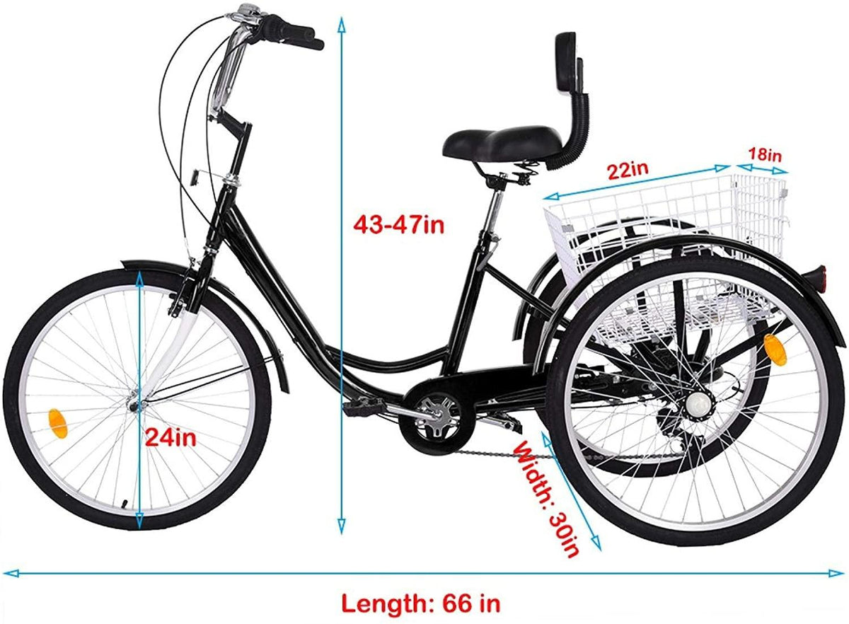 Goddess Accent Adult Tricycle 1/7 Speed 3-Wheel with Shopping Basket for Seniors, Women, Men,Road Tricycle Multiple Speeds, 24-Inch Wheels, W/Installation Tools