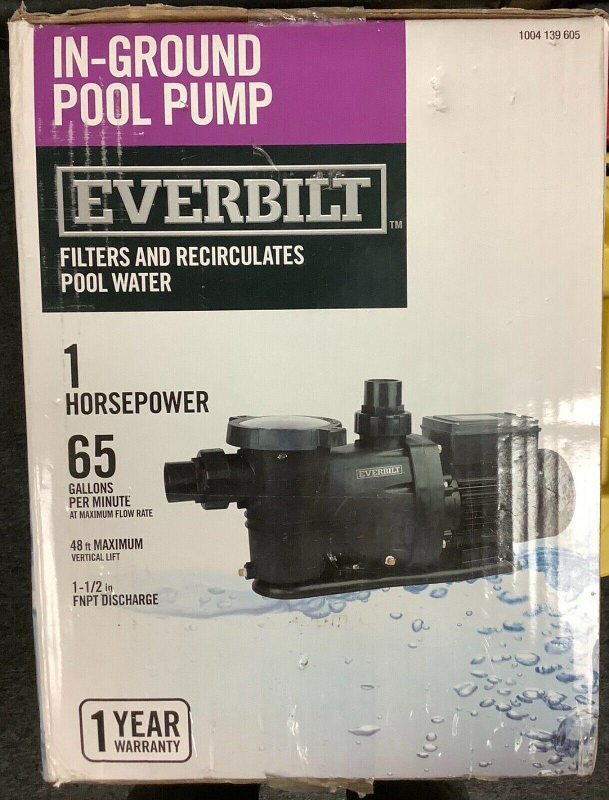 everbilt pcp10002 in-ground pool pump 1 horsepower 65 gallons per minute