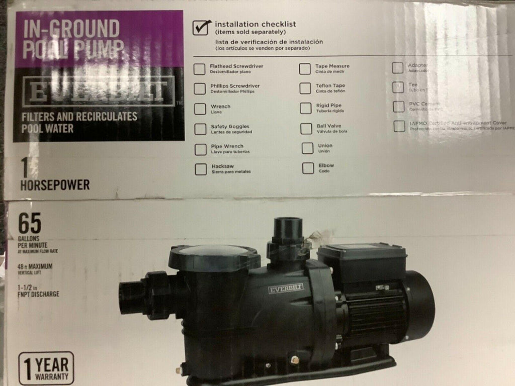 everbilt pcp10002 in-ground pool pump 1 horsepower 65 gallons per minute