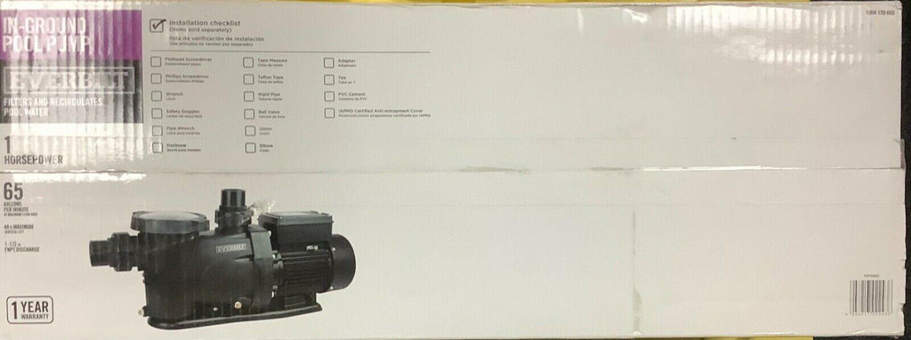everbilt pcp10002 in-ground pool pump 1 horsepower 65 gallons per minute