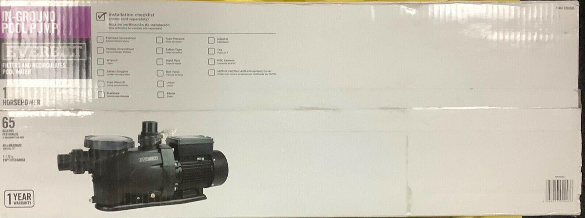 everbilt pcp10002 in-ground pool pump 1 horsepower 65 gallons per minute