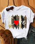leopard letter&amp;heart print short sleeve t-shirt