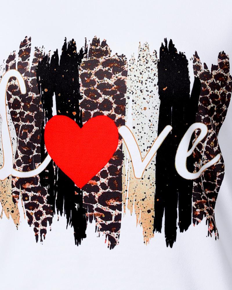 leopard letter&amp;heart print short sleeve t-shirt