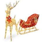 Lighted Christmas 4ft Reindeer &amp; Sleigh Outdoor Yard Decoration Set w/ 205 LED Lights, Stakes