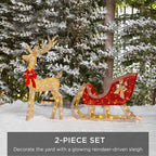 Lighted Christmas 4ft Reindeer &amp; Sleigh Outdoor Yard Decoration Set w/ 205 LED Lights, Stakes