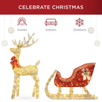Lighted Christmas 4ft Reindeer &amp; Sleigh Outdoor Yard Decoration Set w/ 205 LED Lights, Stakes